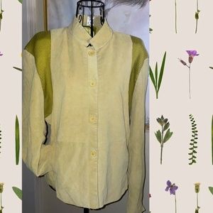 LA VEE~LIGHT GREEN SUEDE JACKET W/CABLE KNIT INSERTS~BUTTON FRONT~LINED~LARGE